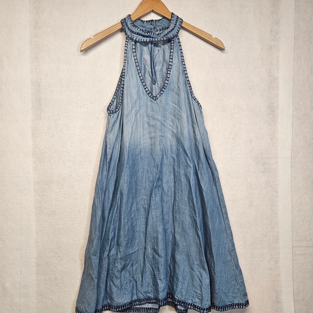 Cloth & Stone Blue Denim Chambray Halter Dress Size S Mini